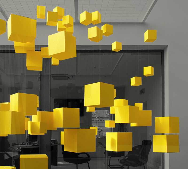 CyberGhost anamorphic logo installation and office spatial design by Stoa Design