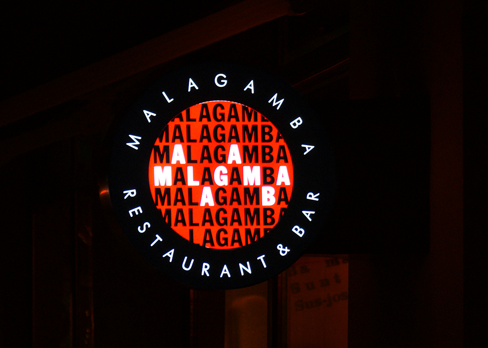 Malagamba Restaurant brand identity, signage and environmental graphics by Stoa Design